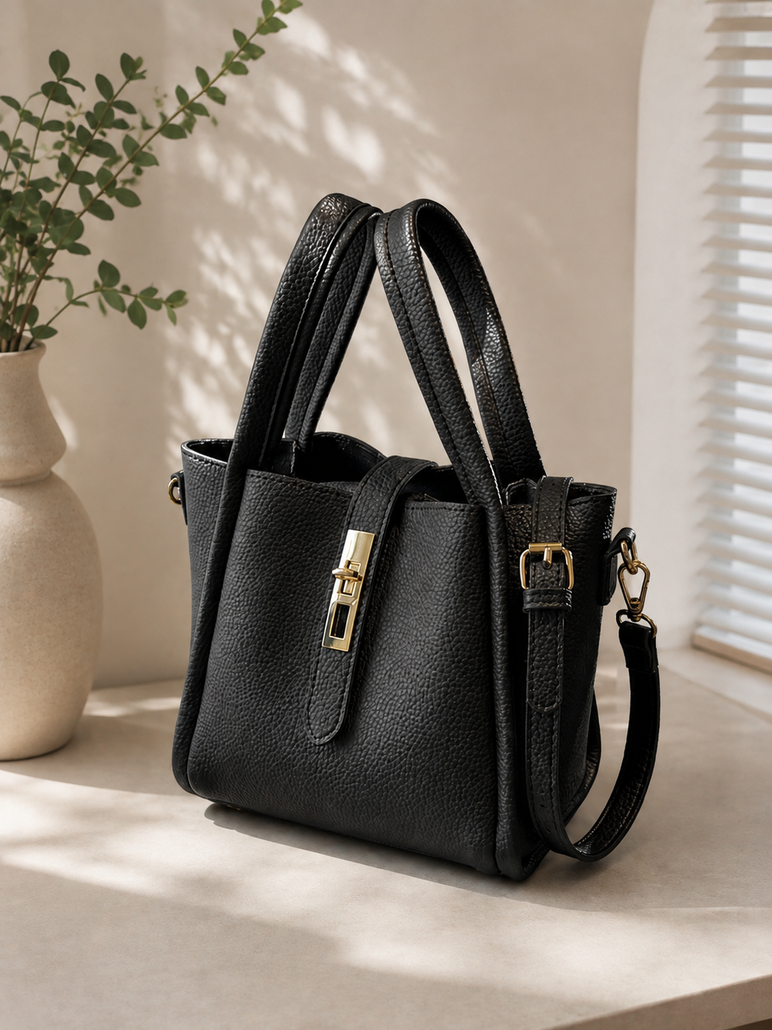 Faux Leather Bucket Bag