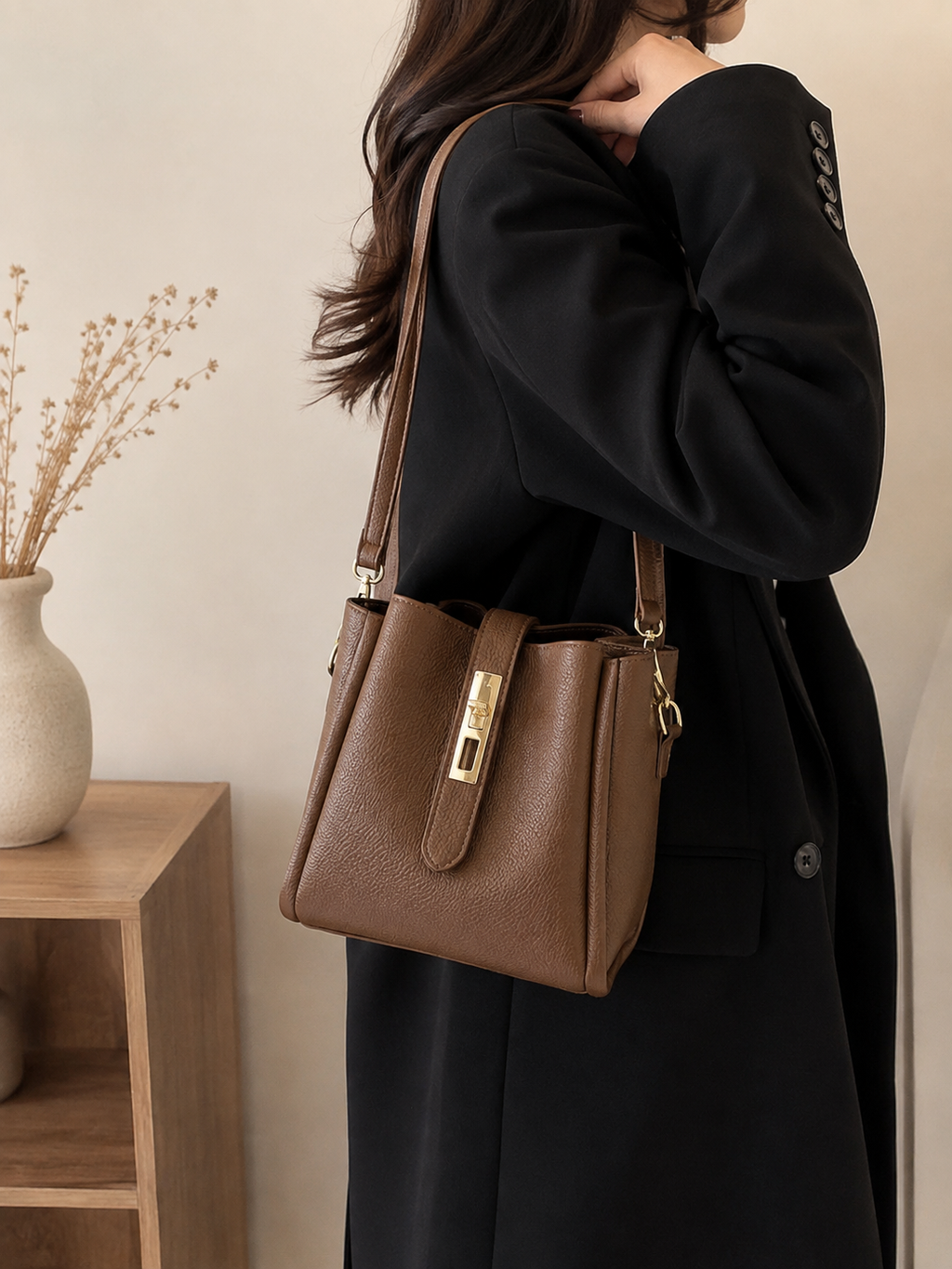 Faux Leather Bucket Bag